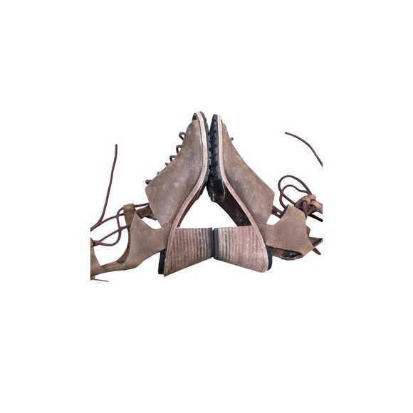 Woolrich Women's Y2k 80sBrown Suede Gladiator Block Heel Sandals Lace-Up & Zippe - Picture 5 of 9